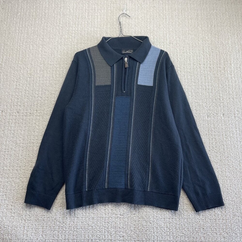 VTG Arnold Palmer Half Zip Pullover Jumper Knit Sweater Sz M Geometric Grandpa